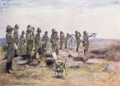 Lord Roberts y su personal observando la batalla de Osfontein de Mortimer Ludington Menpes